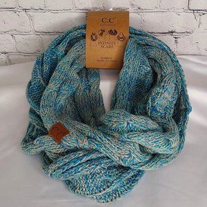 'C.C BEANIE 'INFINITY' SCARF MARBLED TEAL FULL WRAP